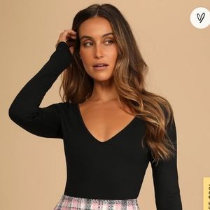 NWT Lulus Spotlight On Me Black Long Sleeve Cutout Bodysuit